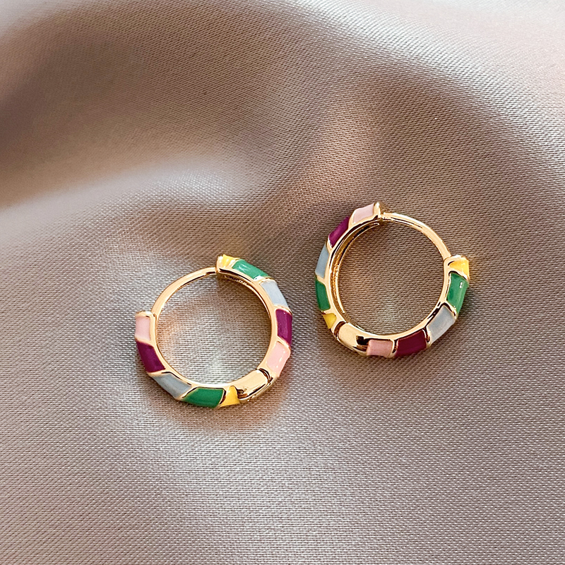 Gold Enamel Elegant Earrings