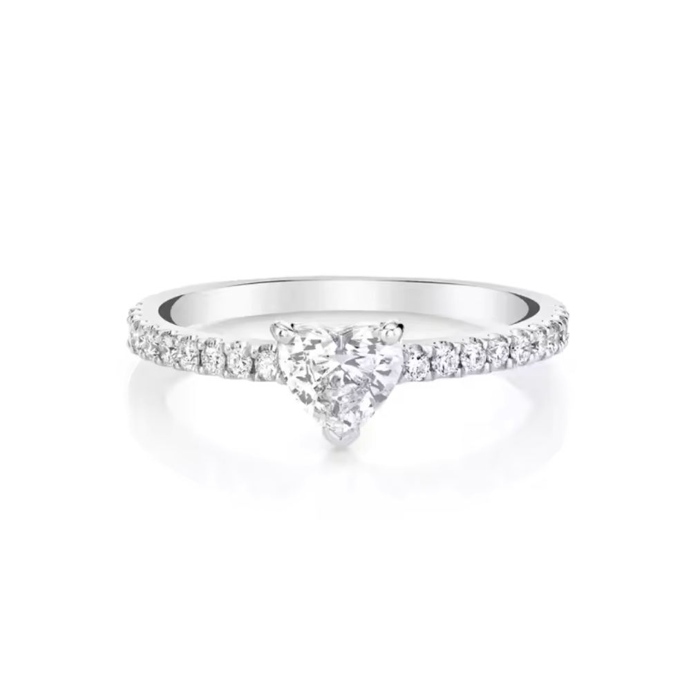 Gold Engagement Ring with Heart CZ