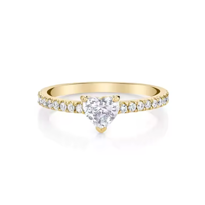 Gold Engagement Ring with Heart CZ