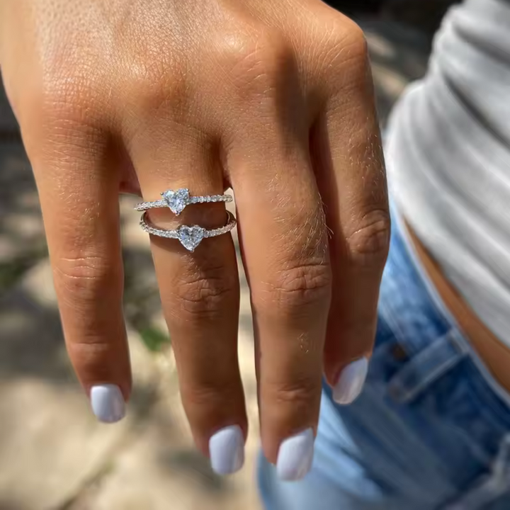 Gold Engagement Ring with Heart CZ