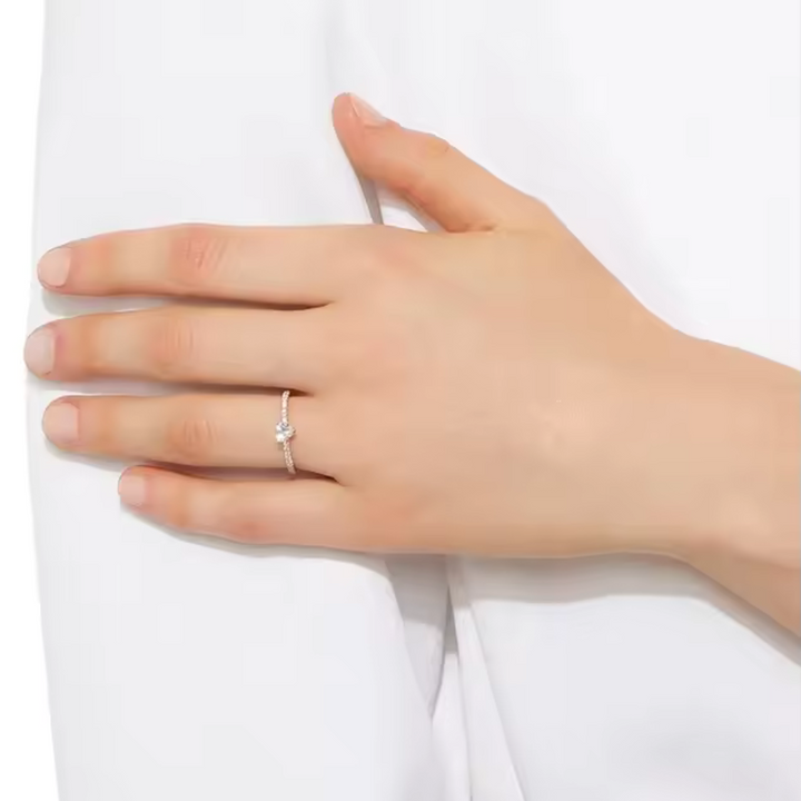 Gold Engagement Ring with Heart CZ