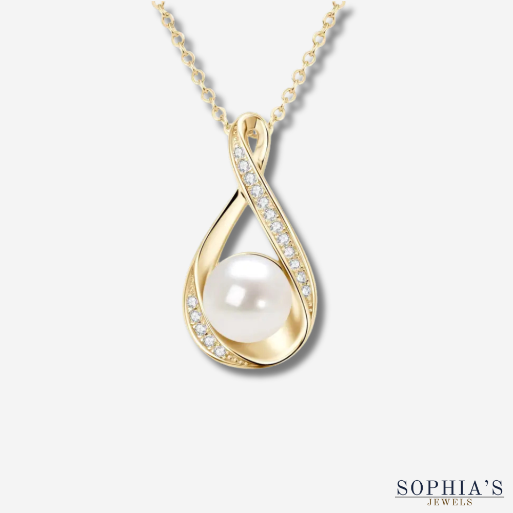 Freshwater Pearl and Gold Infinity Pendant