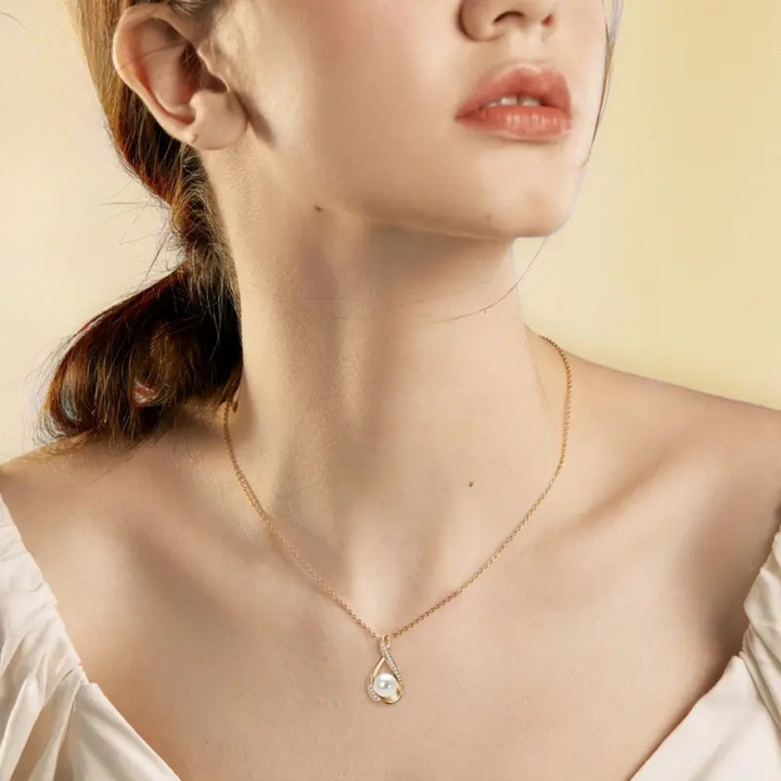 Freshwater Pearl and Gold Infinity Pendant