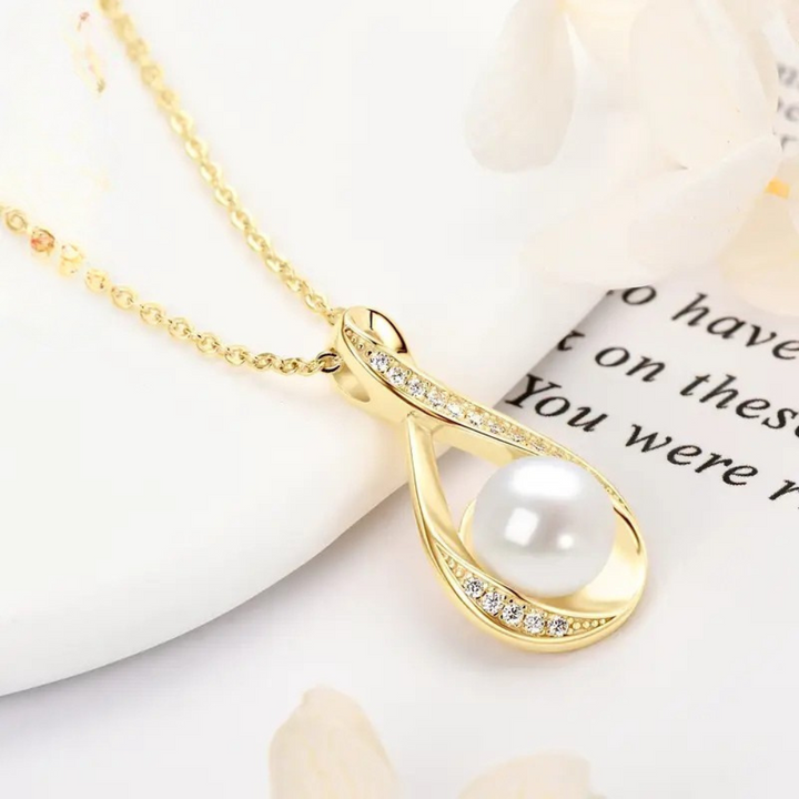 Freshwater Pearl and Gold Infinity Pendant