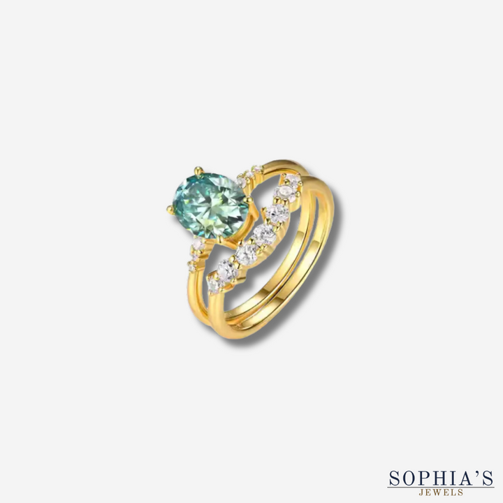 Gold Plated Ring Set with Green Moissanite