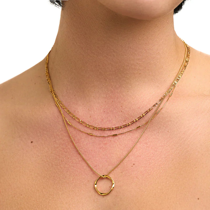 Three Row Necklace with Open Circle