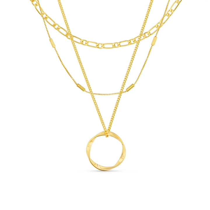 Three Row Necklace with Open Circle
