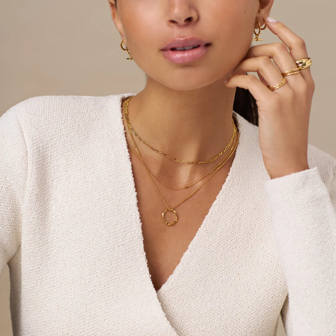 Three Row Necklace with Open Circle