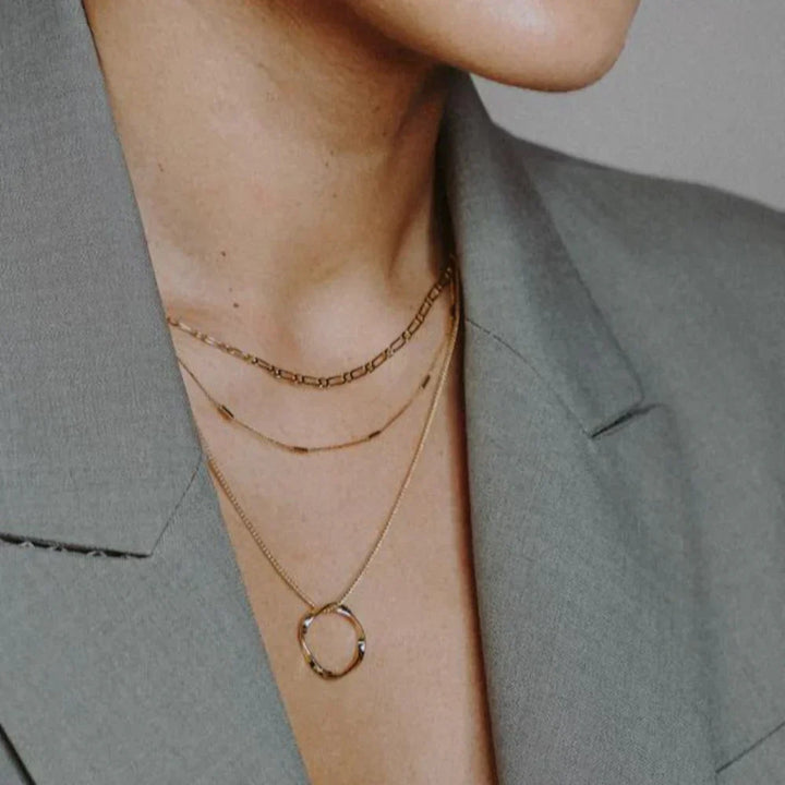 Three Row Necklace with Open Circle