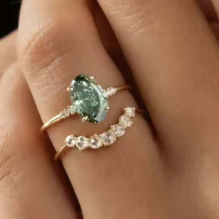 Gold Plated Ring Set with Green Moissanite